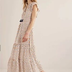 Boden Tier Midi Jersey Dress, Dorset Cream Diamond Size 2R